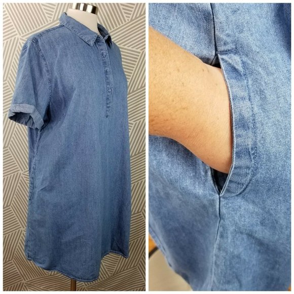 Plus Size 2X 18/20 Denim Shirt Dress Jean Chambray - Picture 3 of 6
